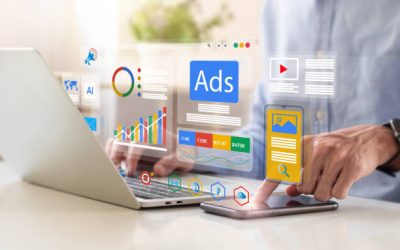 Digital marketing concept, Businessman using laptop with Ads dashboard digital marketing strategy analysis for branding. online advertisement, ad on website and social media. SEO. SMM.