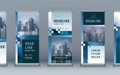 Business Roll Up Set. Standee Design. Banner Template, Abstract Geometric Pixel Background vector Brochures, flyer, presentation, leaflet, j-flag, x-stand, x-banner, exhibition display